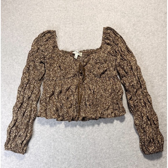 Women's Brown Floral Blouse Size Small Collabo By Privy - Picture 2 of 12